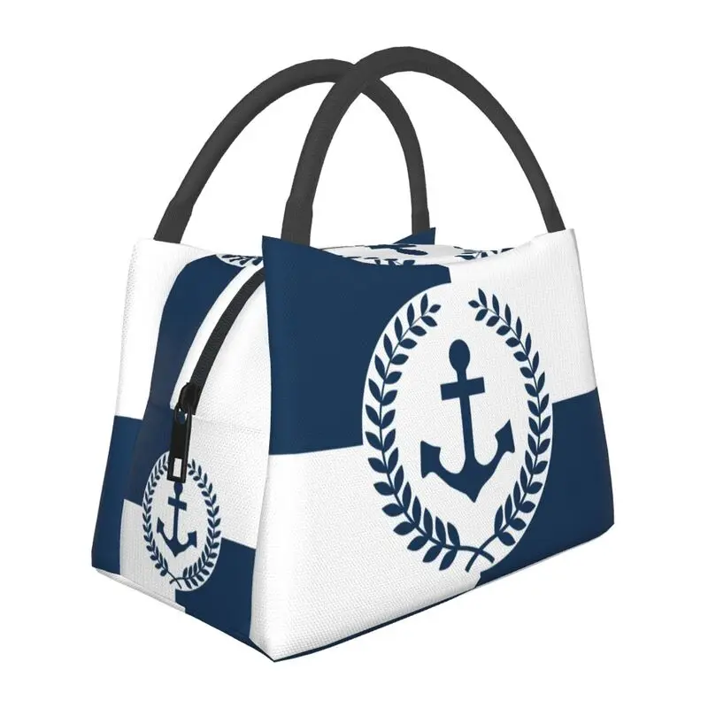 Custom Nautical Anchor Themed Design Insulated Lunch Bag for Camping Travel Sailing Sailor Waterproof Thermal Cooler Lunch Box