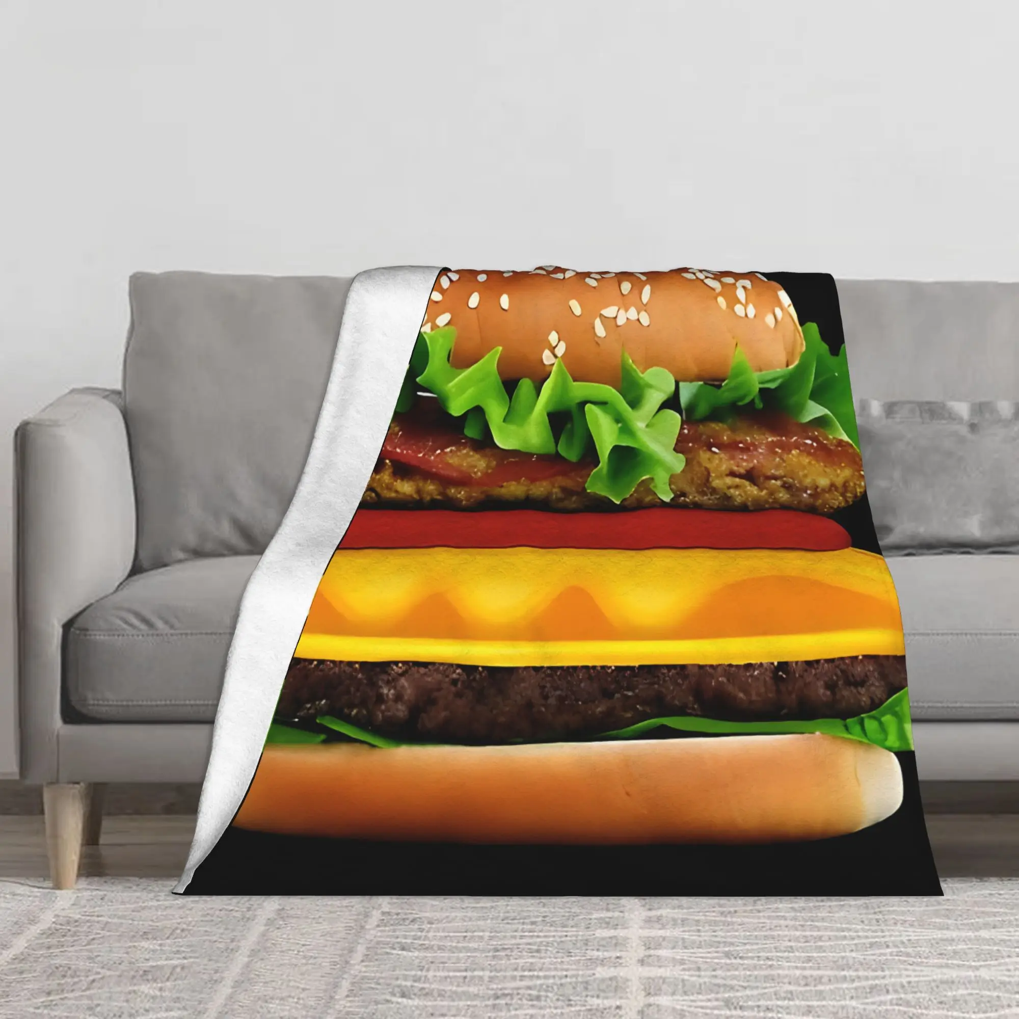 1PC Big Bite Burger Mighty Burger   Juicy Blanket Throw Blanket Novelty Warm Blanket All Season Gift