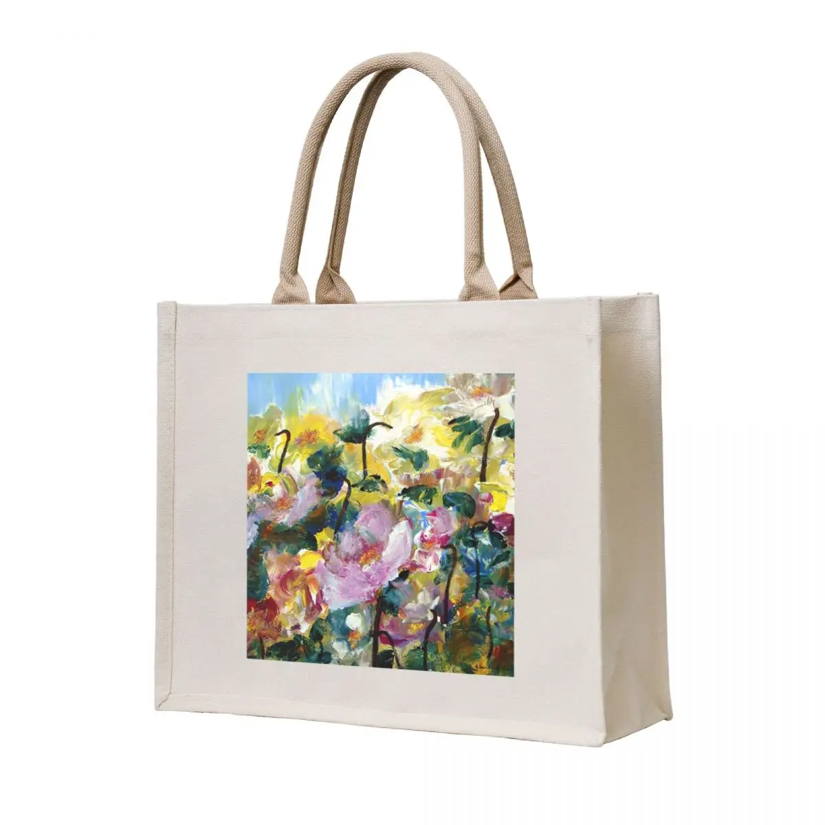 

SUMMER DAY shows a garden in which the roses are fully bloomed Tote Bag Customizable tote bag Canvas bag for women tote