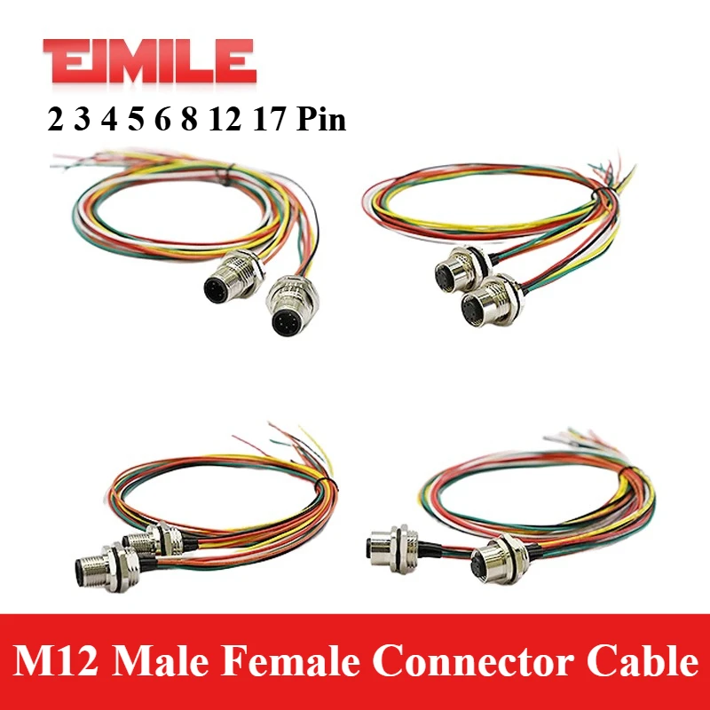 Waterproof M12 Male Female Connector Cable Panel Mount 3Pin 4Pin 5Pin 8Pin 2 6 12 17 Core Solder With 30cm pening M16 M12 PG9