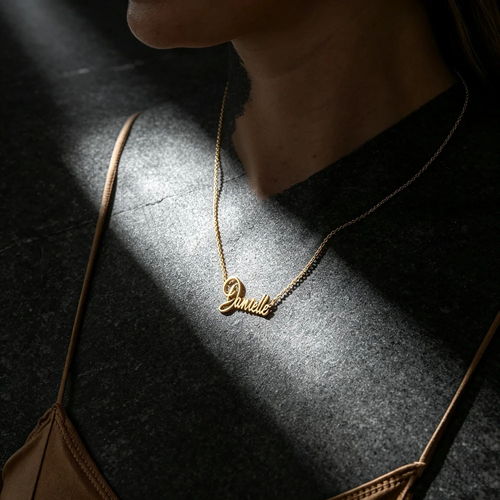 Stainless Steel Custom Handwriting Name Necklace 3 Colors Gold Silver Rose Gold Custom Cutout Letter Delicate Ladies Neck Jewelr