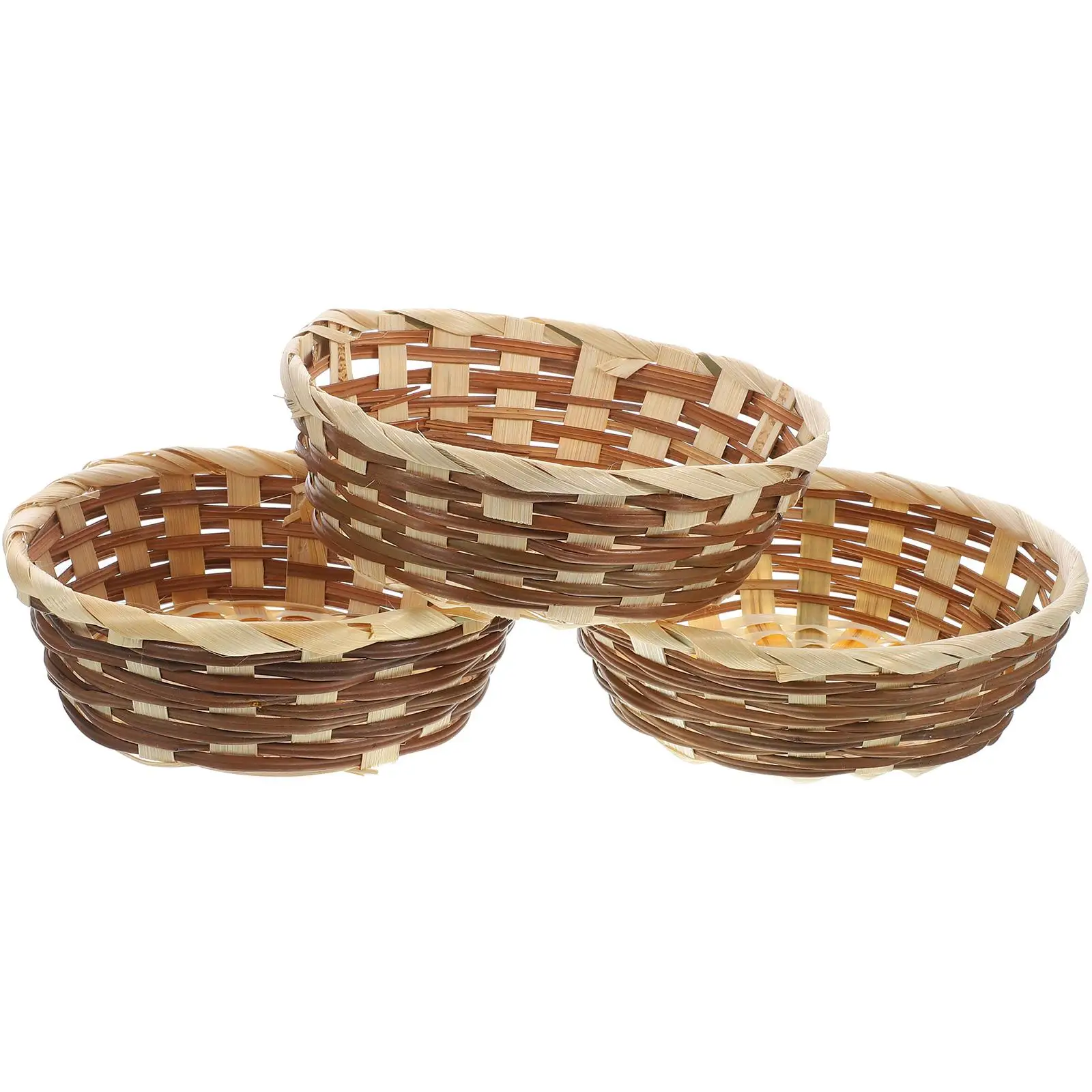 

3 Pcs Bamboo Woven Fruit Basket Small Kitchen Berry Container Organizer Dinning Food Storage Decor Practical Home Use