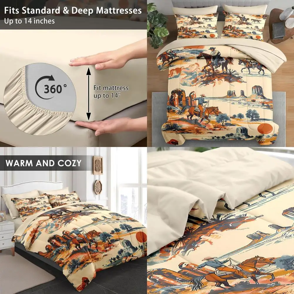 

Винтажный ковбойский комплект постельного белья Queen из 7 предметов с простынями, наволочками и шагами для детей и взрослых