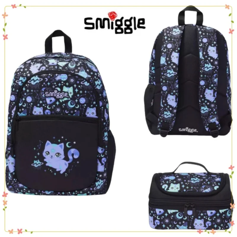 

2025 New Australian Smiggle Student Backpack Purple Planet Cute Cat Cartoon Backpack Student Meal Bag Learning Stationery Gifts