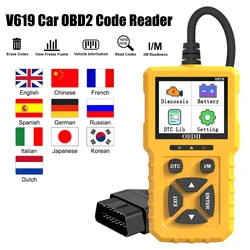 Check Engine System Multi-language Clear/Erase Codes V619 Car Diagnostic Tool Code Reader OBD2 Scanner Battery Tester