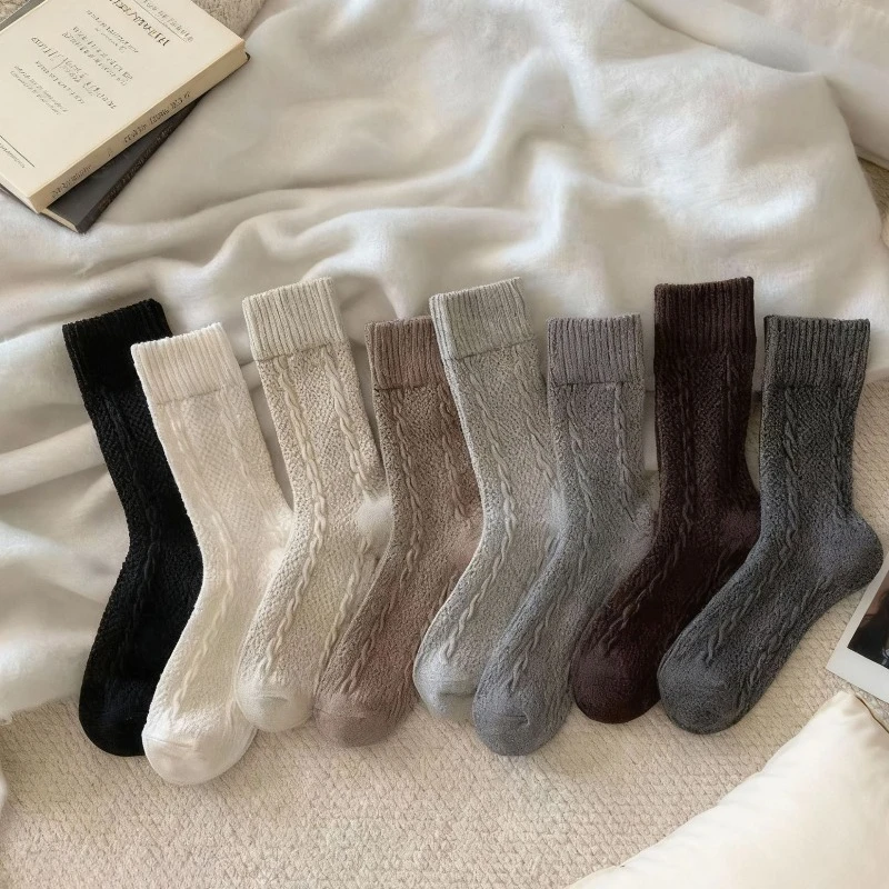1/8 pair knitted sweet mid tube socks for autumn winter warmth sweat absorption simple  comfortable casual socks