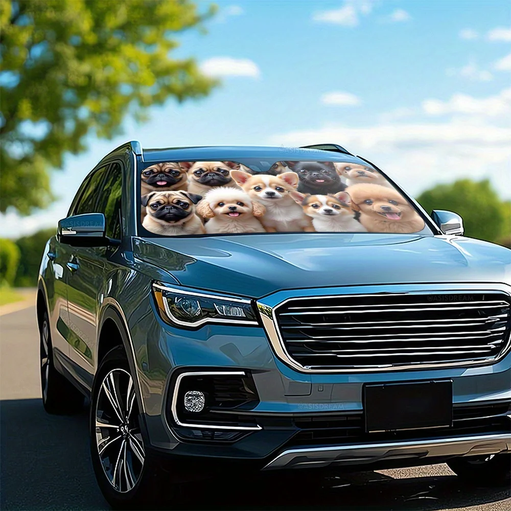 1 قطعة 57 "X 27.5" مظلة زجاج السيارة الأمامي مع 4 أكواب شفط مجانية، تصميم الكلاب الصغيرة، مظلة شمسية للزجاج الأمامي لسيارات شاحنات الدفع الرباعي، Pro #6