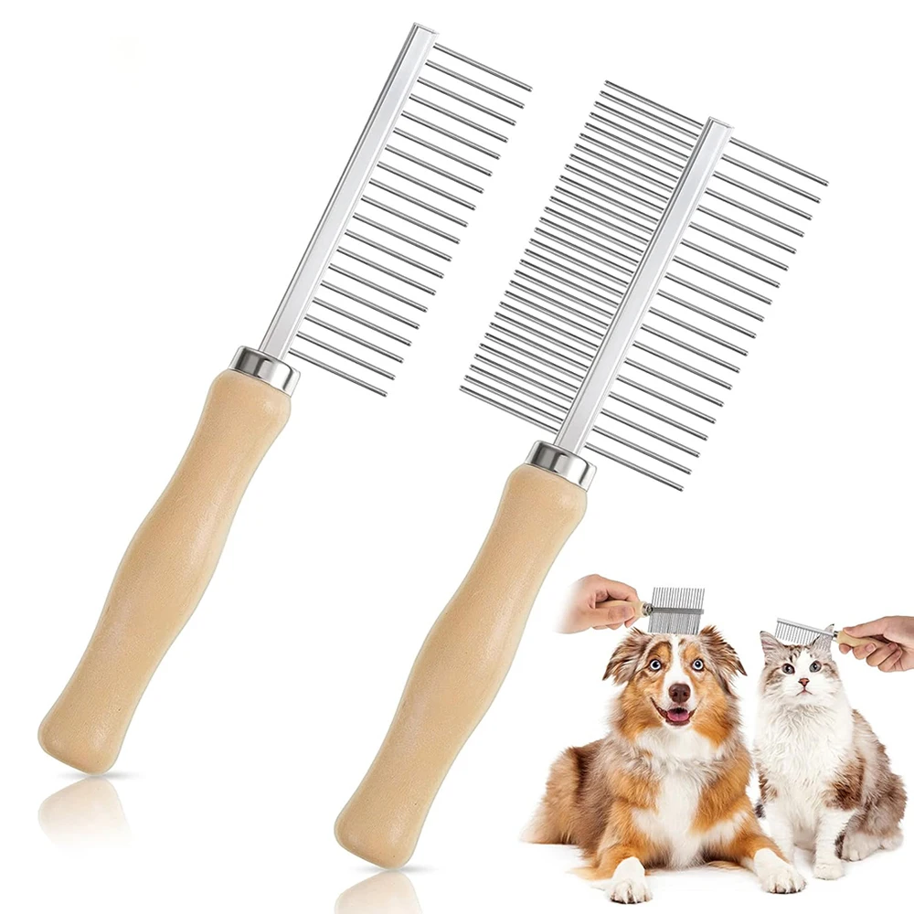 1 Peça Pente de Madeira com Cabo para Pets, Pente de Beleza em Aço Inoxidável para Gatos/Cães, Ferramenta Portátil para Remoção de Pelos e Limpeza, Acessório de Massagem para Cães