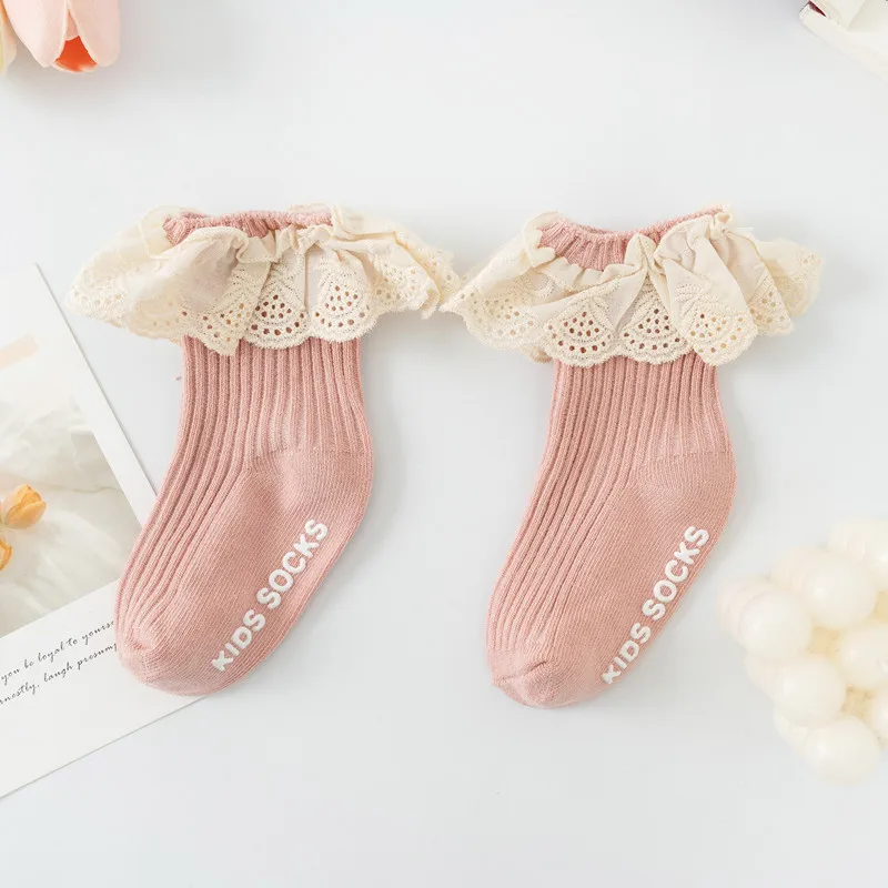 New Baby Girls Boys Socks Newborn Infant Kid Knee High Lace Socks Toddler Anti Slip Cotton Infant Long Sock For 0-3 Years