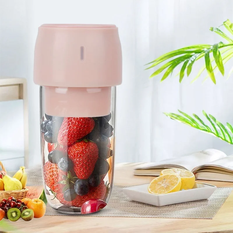 rechargeable-pink-glass-portable-juicer-350ml-usb-charging-line-for-travel-home-use
