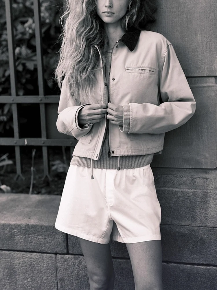 

European and American style 2025 autumn new women's clothing all-match corduroy collar retro style short jacket