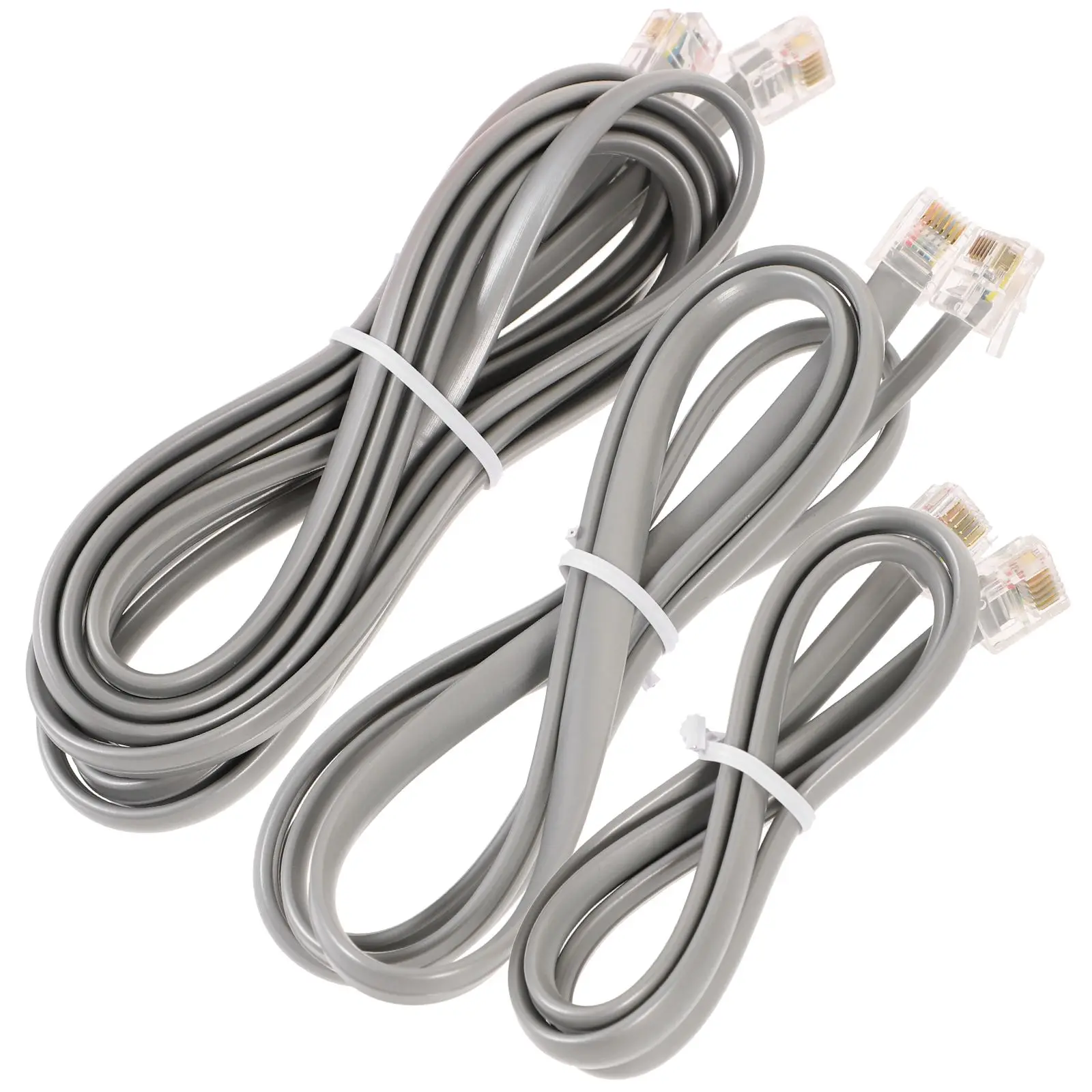 

3 Pcs Telephone Line Extension Cables Long Wire Black Flat Phone Cord Jack Sturdy Durable Excellent Home Office Use