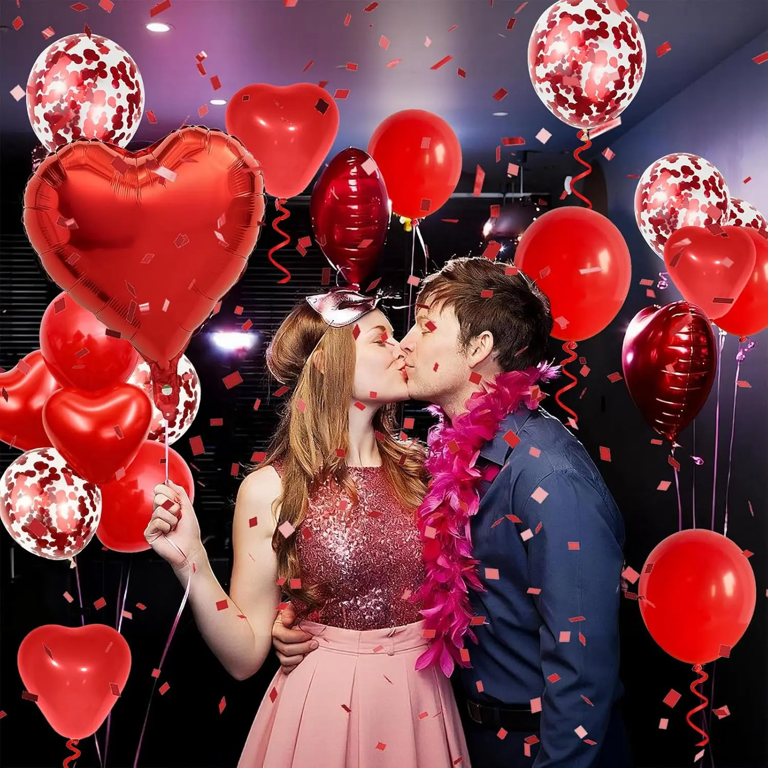 Folienballon „I Love You/Red Heart Love“, 1000 Stück Rosenblätter für Hochzeit, Jahrestag, Valentinstag, romantische besondere Nachtparty – Detail 4