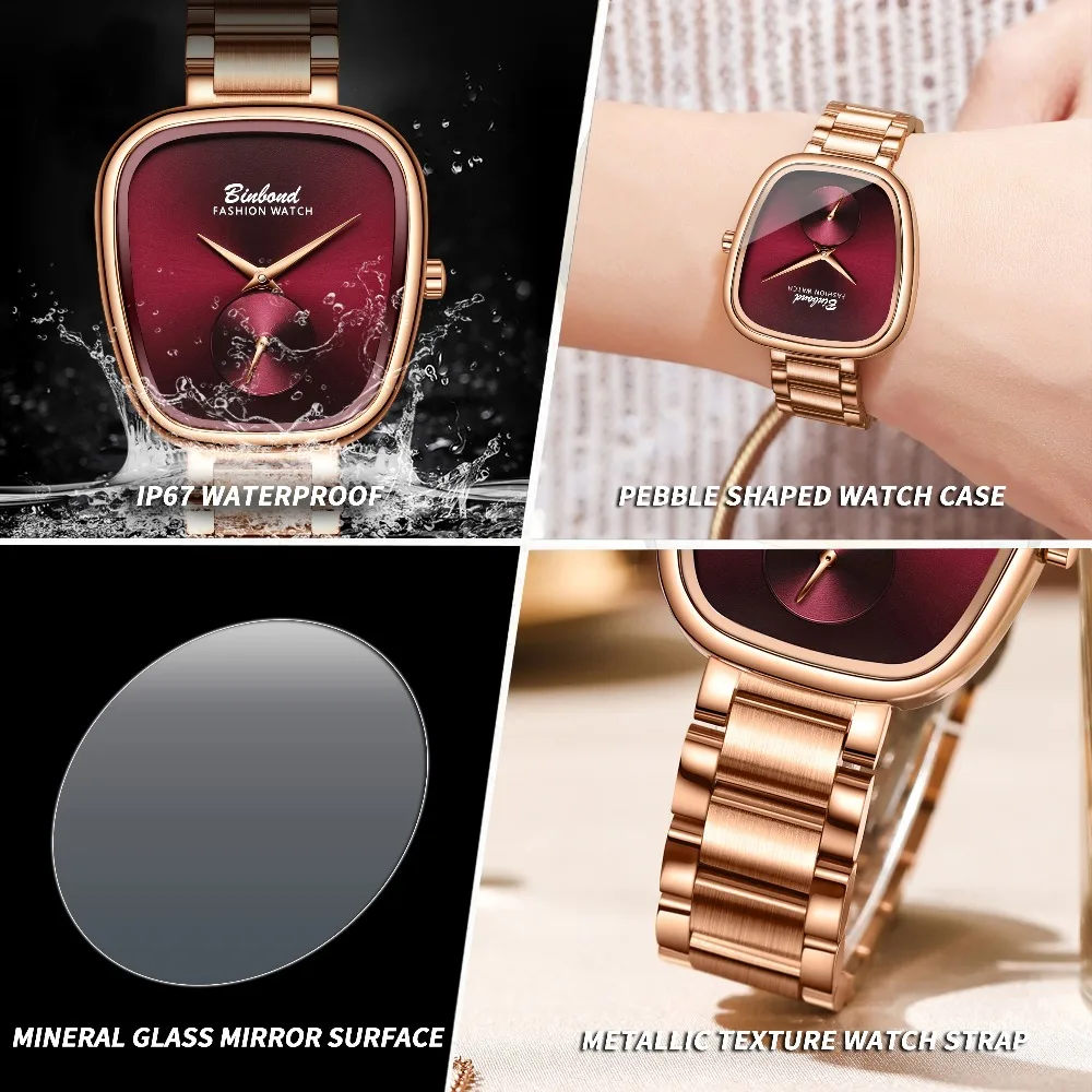BINBOND 520Luxury Fashion Quartz Womens Watch Waterproof Steel Strip Personalized Watches for Women Relogio Feminino Reloj Mujer