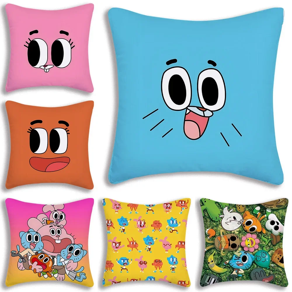 Animation Amazing World Gumball Pillow Covers Cartoon Sofa Decorative Home Double-sided Printing Short Plush Cute Cushion Cover