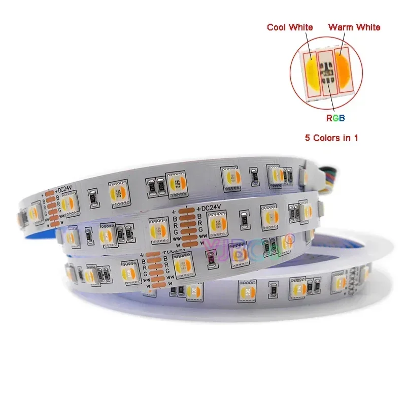 Tira de luces LED RGB + CCT, 12V, 24V, 5m, en 1 5 colores, SMD 5050, 60LEDs/m, 96LEDs/m, RGB + CW/WW, RGBWC, CCT, brillo Normal