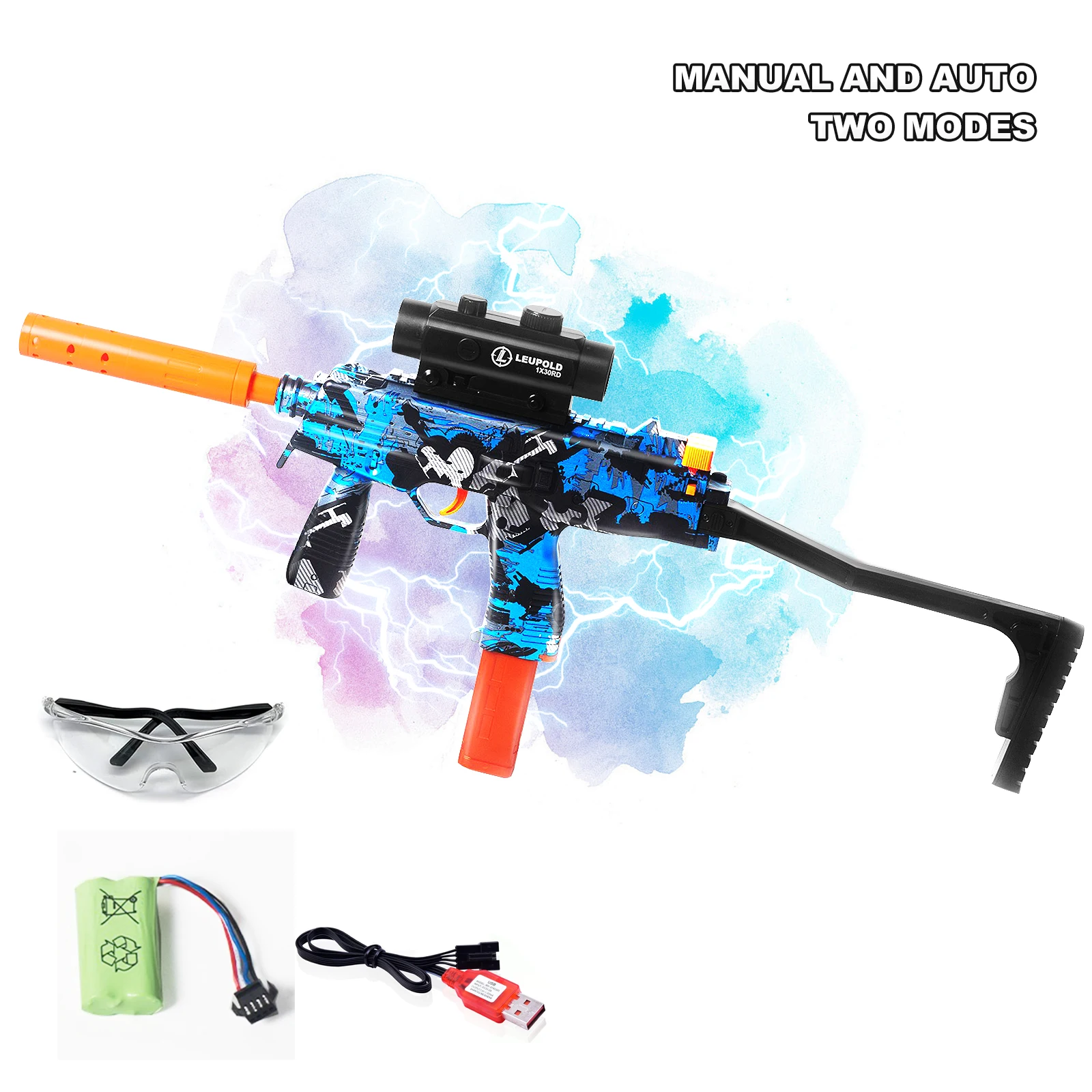 Gel Toy Gun Blaster Automatic, Electric Splatter Ball Toy Gun with Glasses, Fun Shooting Games(Without water bead)