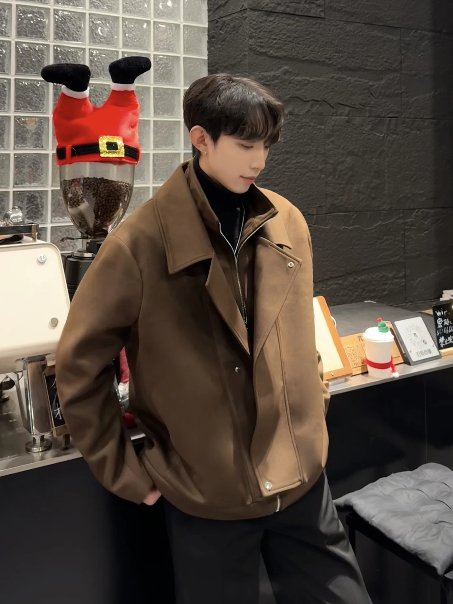 

Корейское шерстяное пальто Sle Cleanfit коричневого цвета для мужчин, утепленное хлопковой подкладкой, осенне-зимнее, молодежное, модное, для защиты от холода