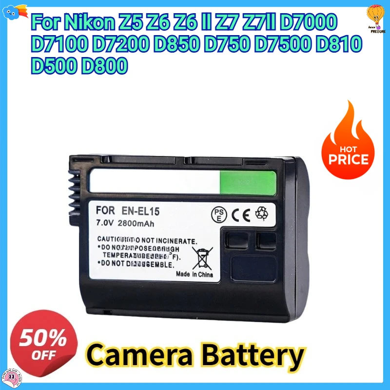

New 7V 2800mAh EN-EL15C EN-EL15 Replacement Battery for Nikon Z5 Z6 Z6 II Z7 Z7II D7000 D7100 D7200 D750 D7500 D810 D500 D800