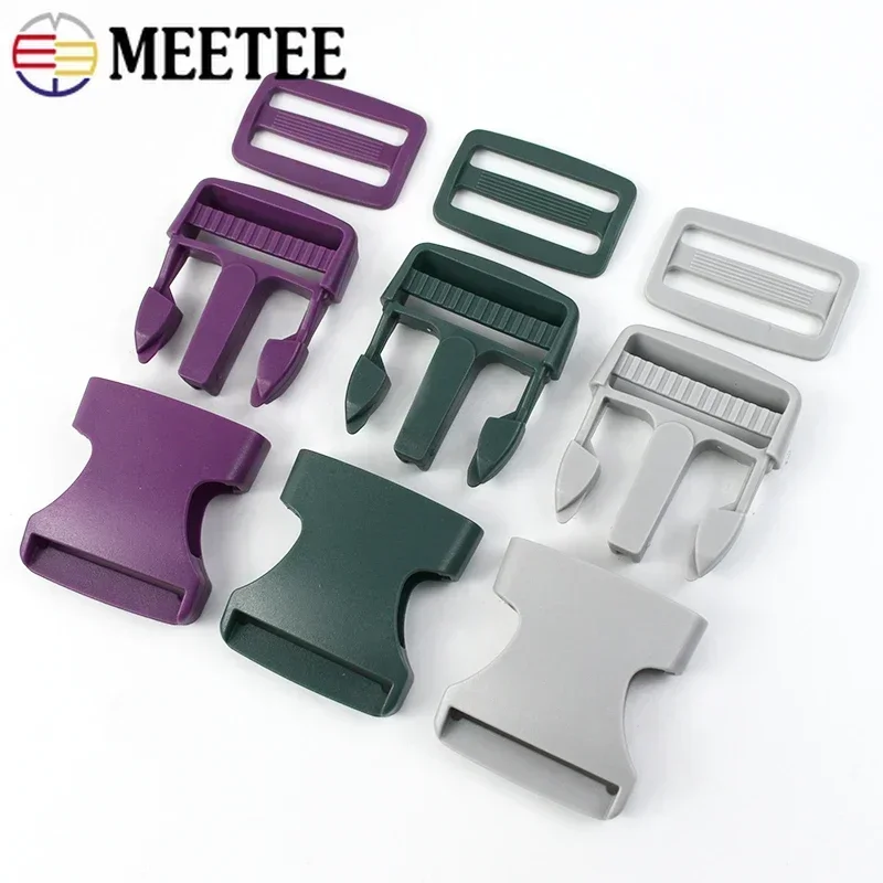 5Sets 38mm Quick Release Buckles For Backpack Webbing Strap Plastic Ring Clasp Dog Collar Belt Tri-Glide Slider DIY Accessories