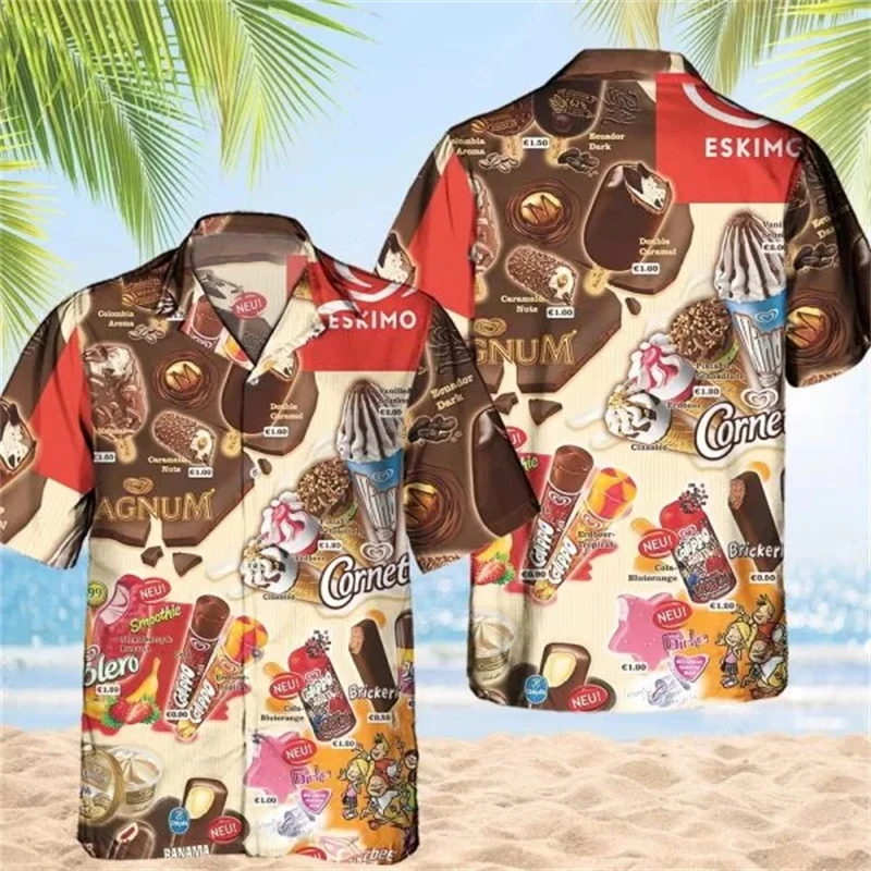 New Loose Breathable 3D Print Man Trendy Cool Fashion Ice Cream Shirts Beach Party Tops Short Sleeve Summer Men's Shirts Tees