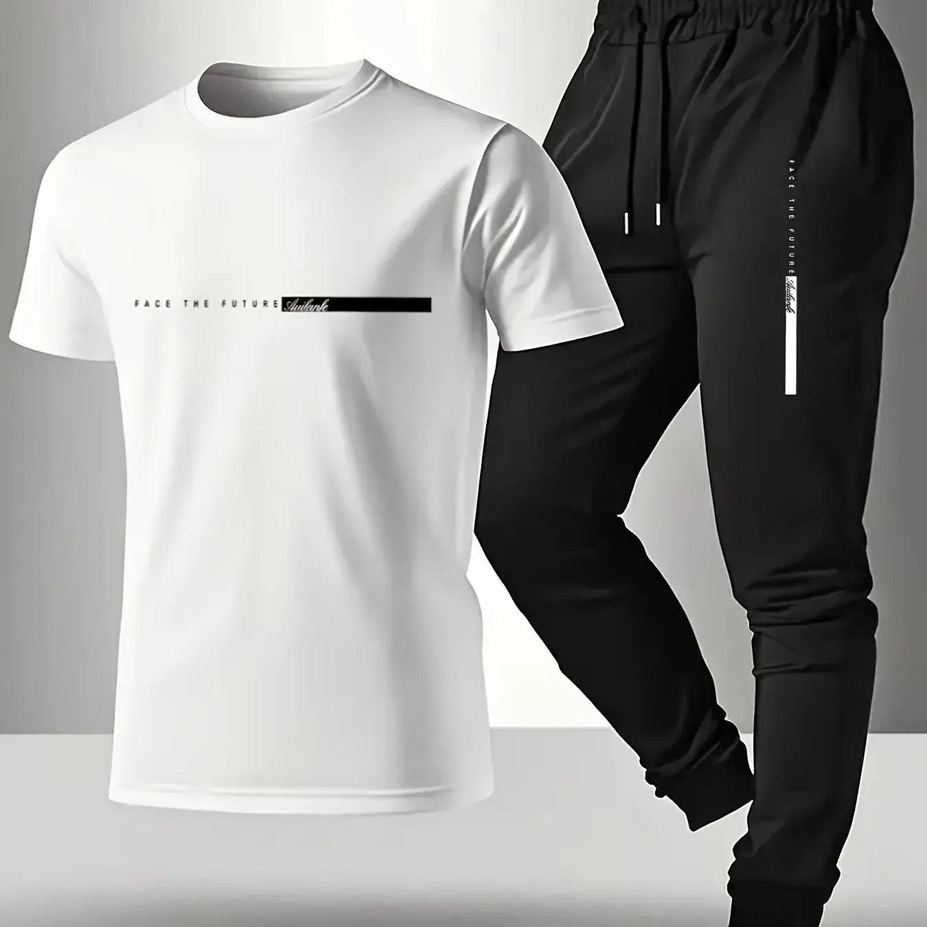 

Men's 2-Piece Casual Sportswear Set Multi-Color Cotton Comfortable Crew Neck T-Shirt & Elastic Waist Jogger Pants with Pockets