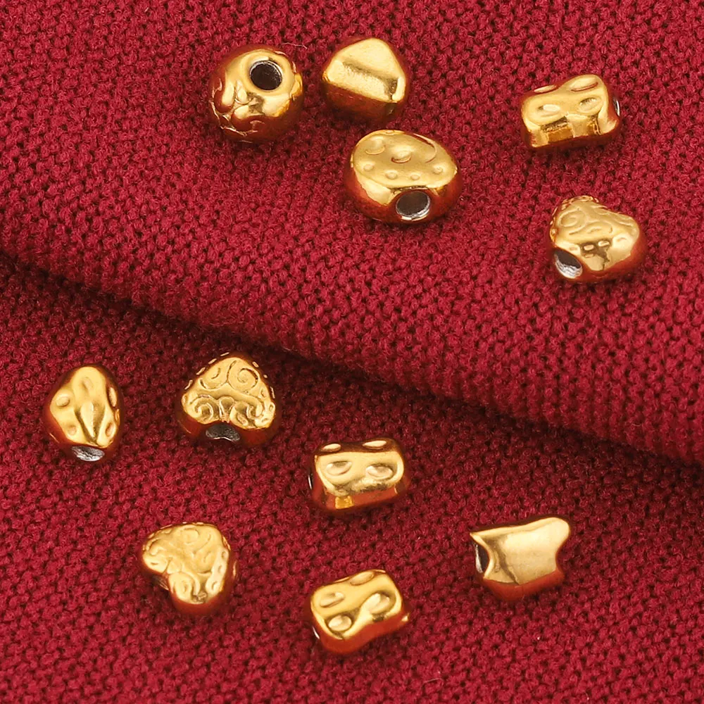 20PCS Stainless Steel Gold Plated Heart Tube Twisted Loose Small Spacer Beads for Needlework DIY Bracelet Jewelry Making Craft