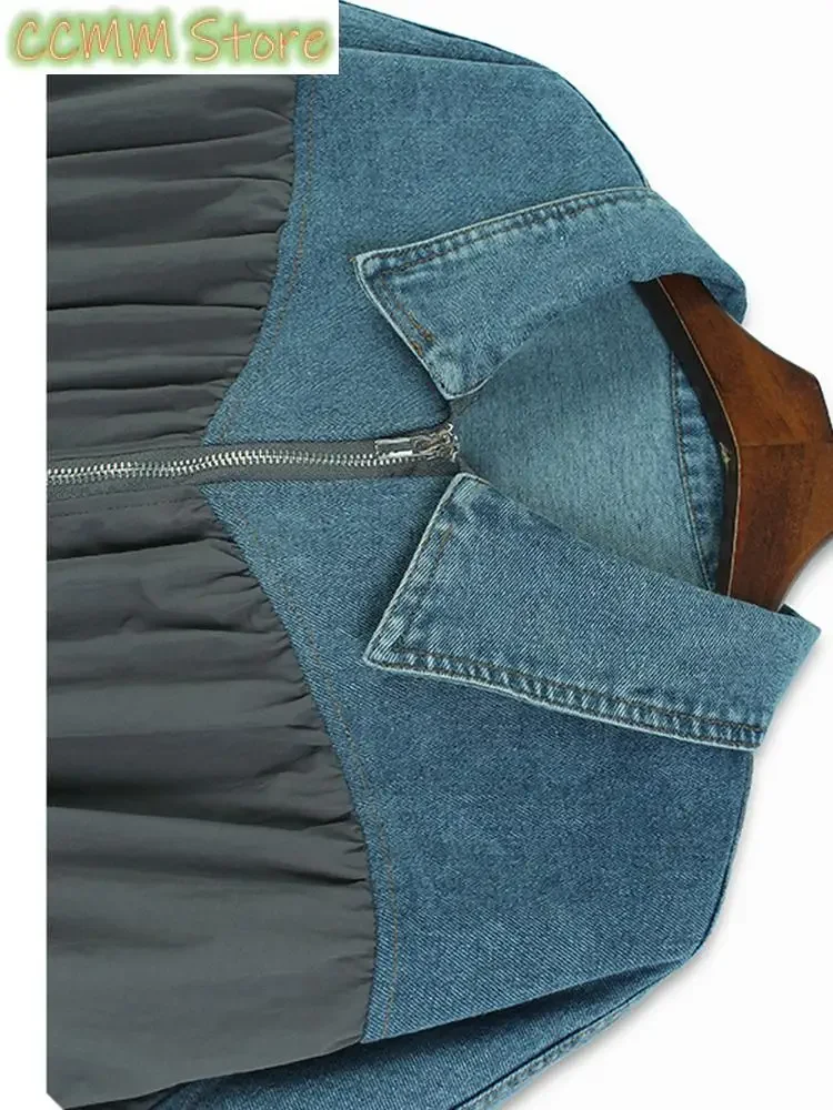 Szara dżinsowa plisowana kurtka w dużym rozmiarze Nowy płaszcz damski z długim rękawem Fashion Tide Wiosna Jesień