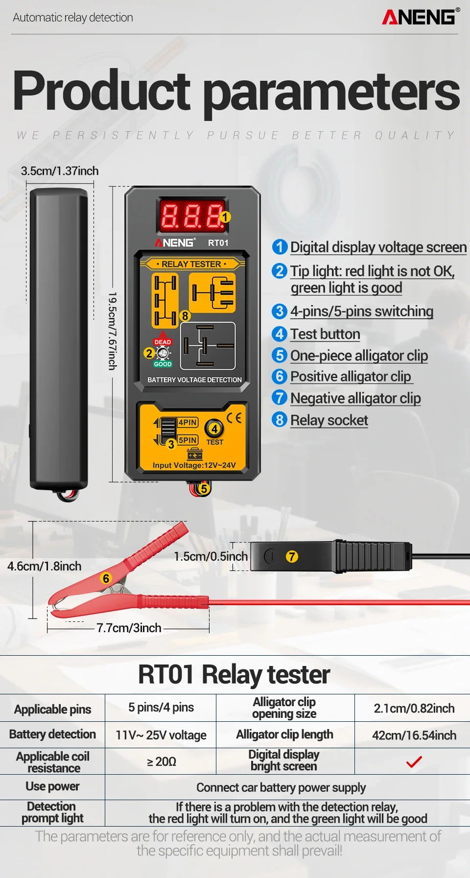 Präzisions-Detektionskit RT01 Kfz-Relais-Tester, gepaart mit BT138 Batterietester, universelles Diagnose- und Wartungswerkzeug – Detail 10