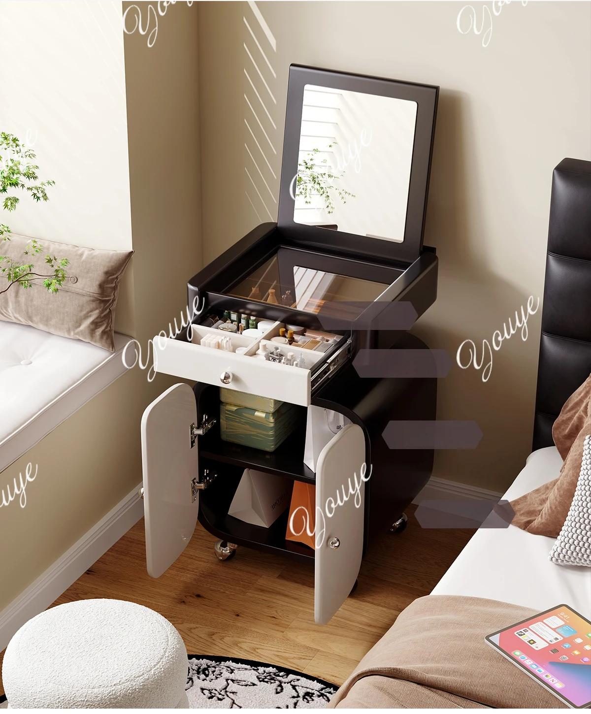 

Dresser Small Flip Makeup Table Storage Cabinet Simple Bedroom Dresser Storage Stool Drawer