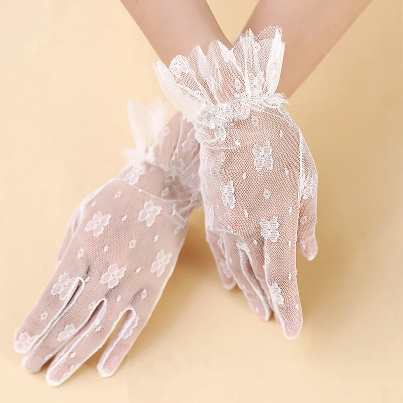 Summer Women Thin Mesh Short Sunscreen Driving Gloves  Female  Full Finger Non-slip Cycling gloves Anti-UV Sexy Lace Gloves K21