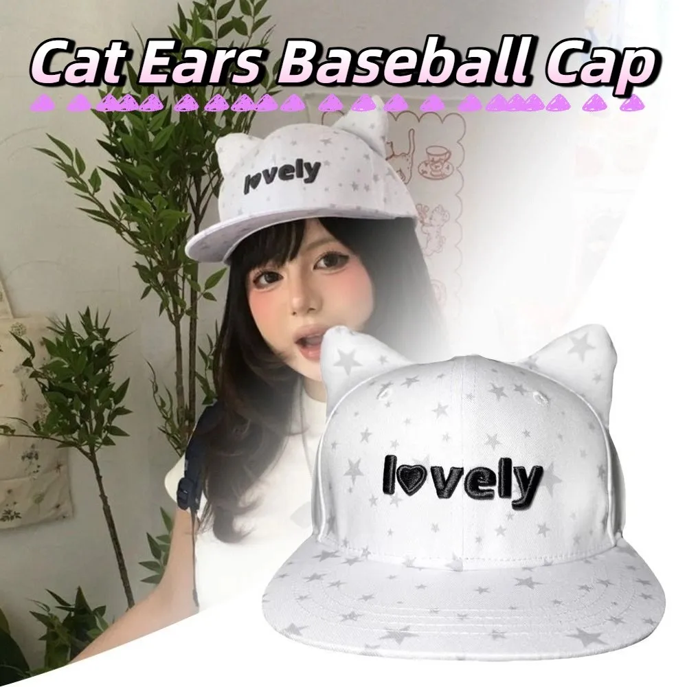 

Fashion Kawaii Cat Ears Baseball Cap Adjustable Breathable Star Pattern Baseball Hat Y2K Anime Cute Peaked Cap Students