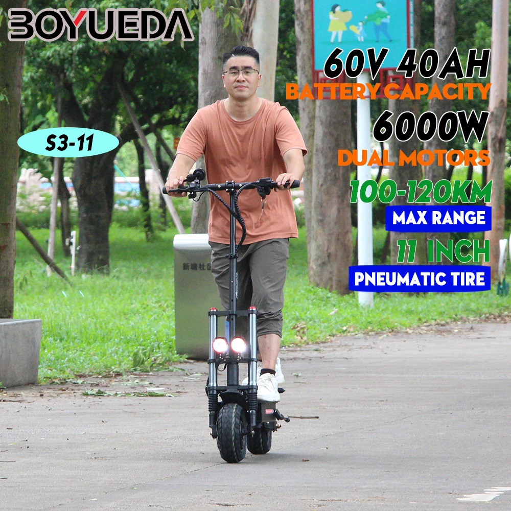

Updated S3-11 100-120KM Range Foldable Electric Scooters Adult 6000w 40AH dualtron elektroroller 11 inch Offroad Tire e scooter