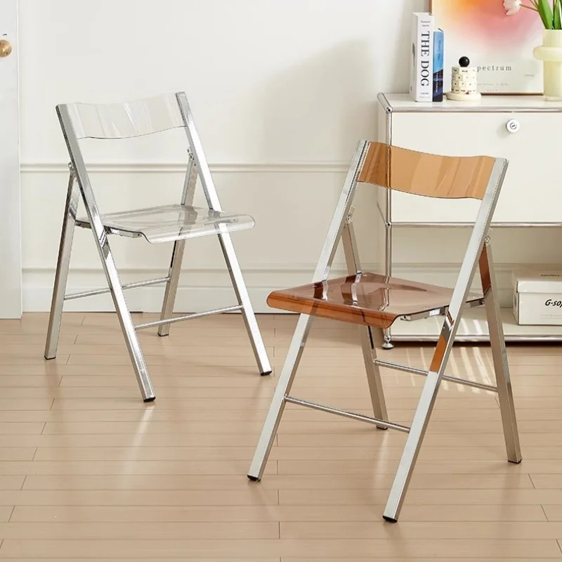 Transparent Acrylic Dining Chair Nordic Simple Chair Modern Metal Folding Chair with Backrest Home Furniture Casual