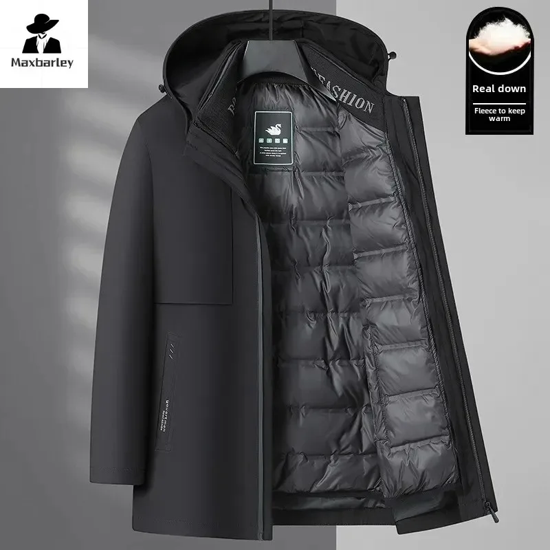

Down Jacket Men Winter Warm 90% Duck Business Casual Detachable Down Lined Hooded Down Coat Solid Color Thick Padded Jackets