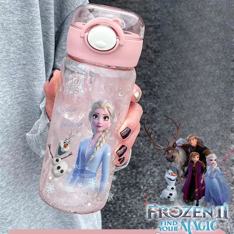 Frozen Elsa Anime Peripheral Creative Cartoon Cute Print Student Portable Large Capacity Straw Plastic Cup Girl Birthday Gift