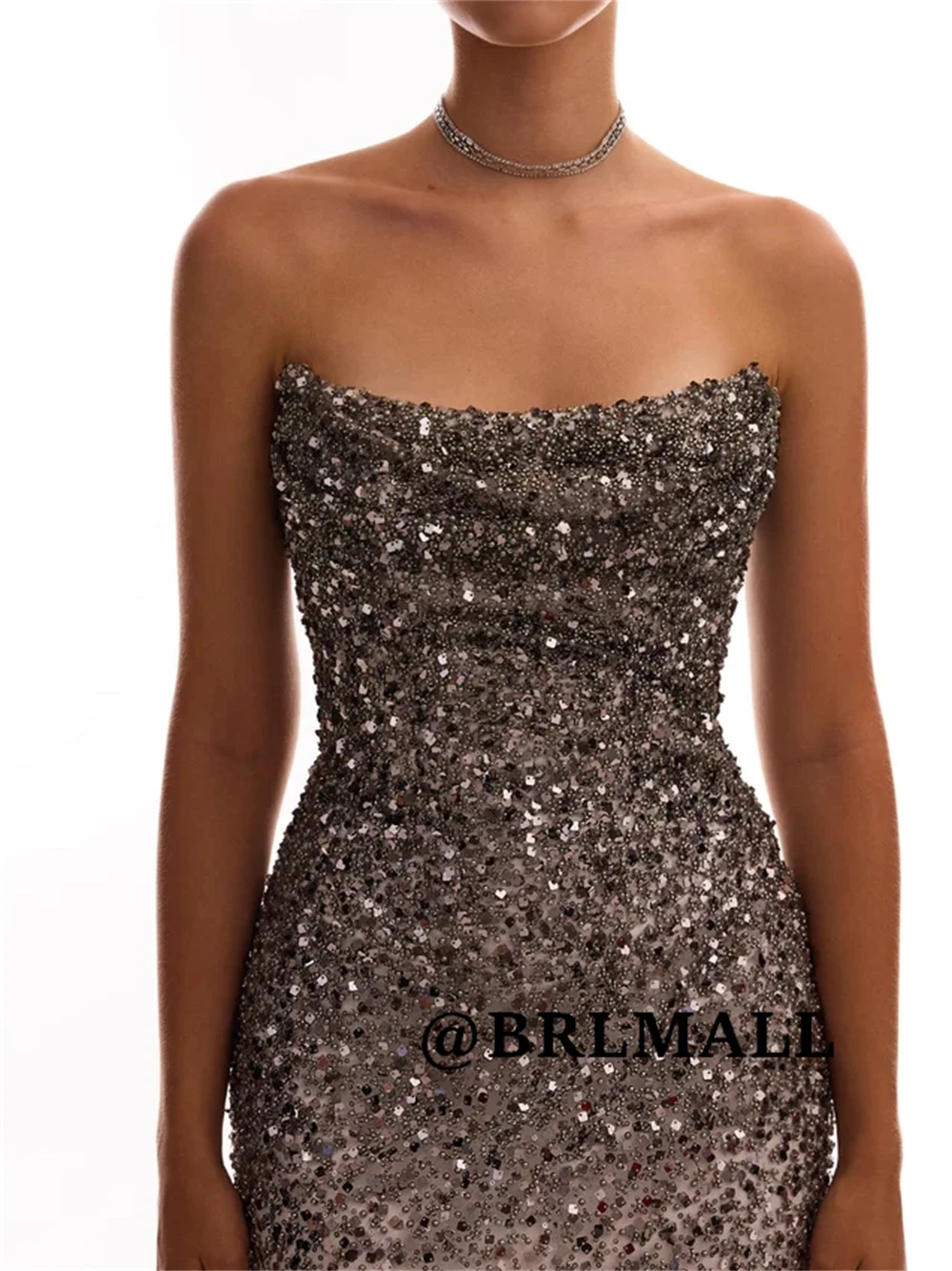 فستان حفلة موسيقية مطرز بالترتر من BRLMALL للنساء بدون أكمام من الدانتيل مشد غمد فساتين سهرة طويلة رداء حفلات مخصص