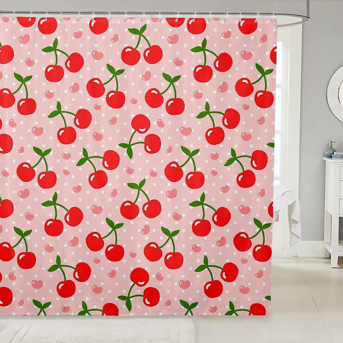 

Feelyou Red Cherry Shower Curtain Girls Cherry Fruit Fabric Shower Curtains for Kids Boys Girls Yummy Food Bathroom Waterproof A