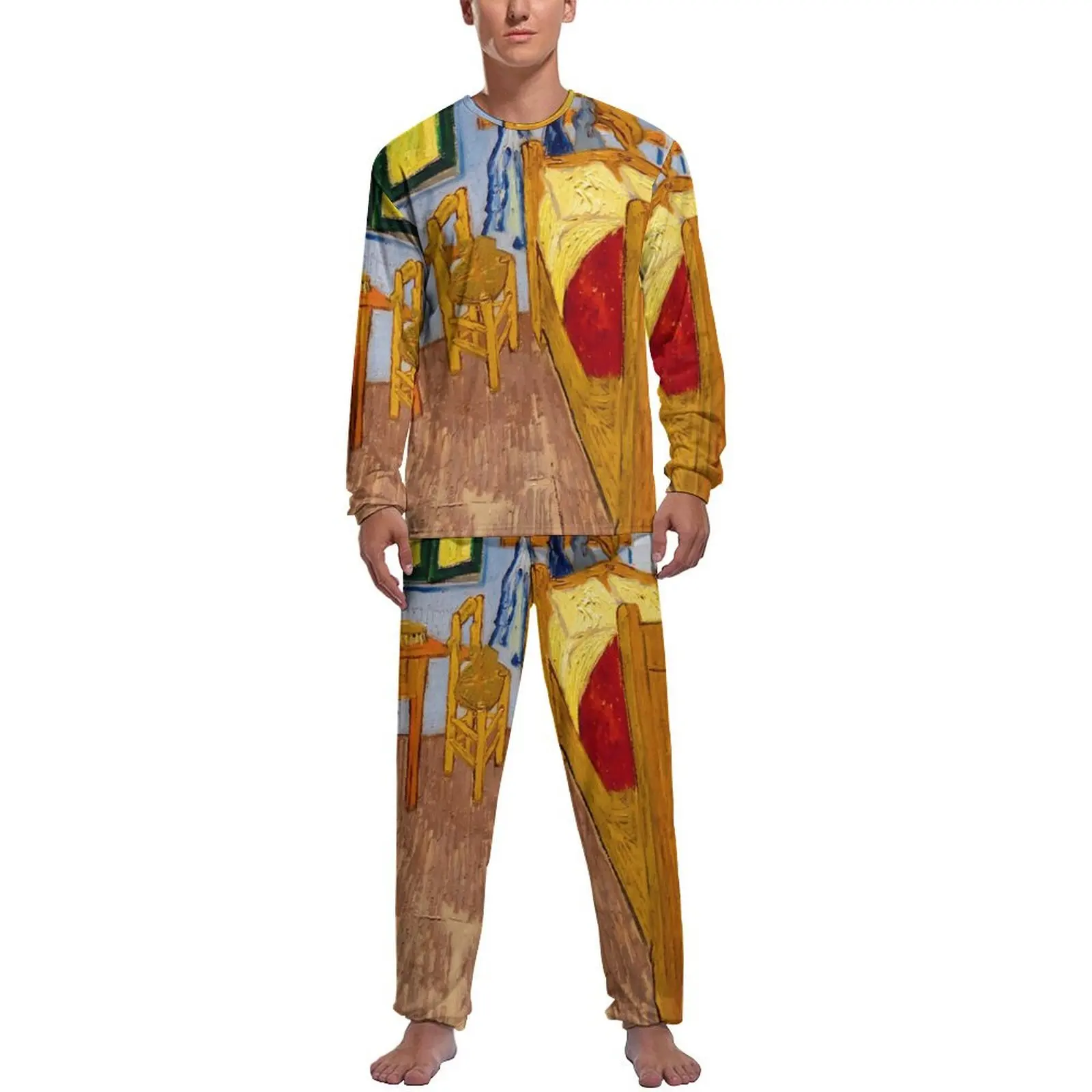 

Vincent Van Gogh Pajamas Autumn Bedroom Print Casual Nightwear Mens 2 Pieces Design Long Sleeves Warm Pajama Sets