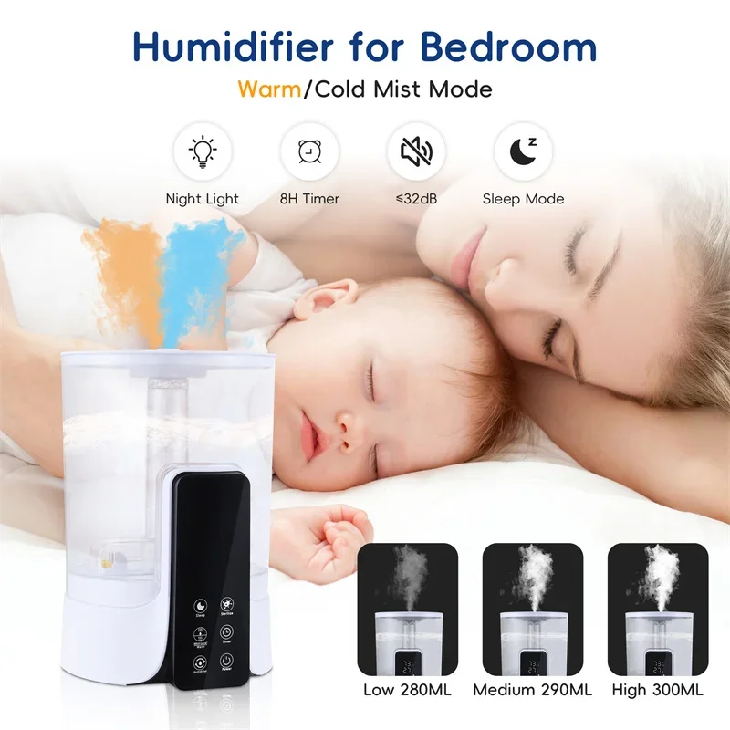 Humidificateurs à brume fraîche à ultrasons pour chambre de bébé et grande pièce, humidificateur de bureau à remplissage supérieur, diffuseur et veilleuse, parfum, 6L