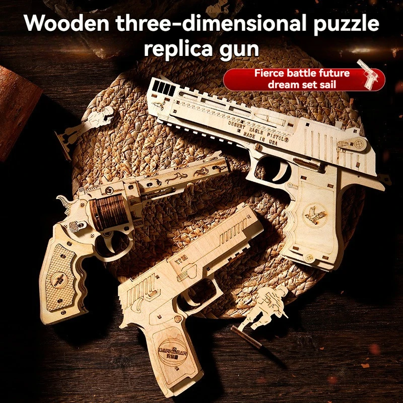 

3D Assembly Puzzle Model of Wooden Rubber Band Gun, Wooden Building Blocks, Educational Toys and Mini-Games