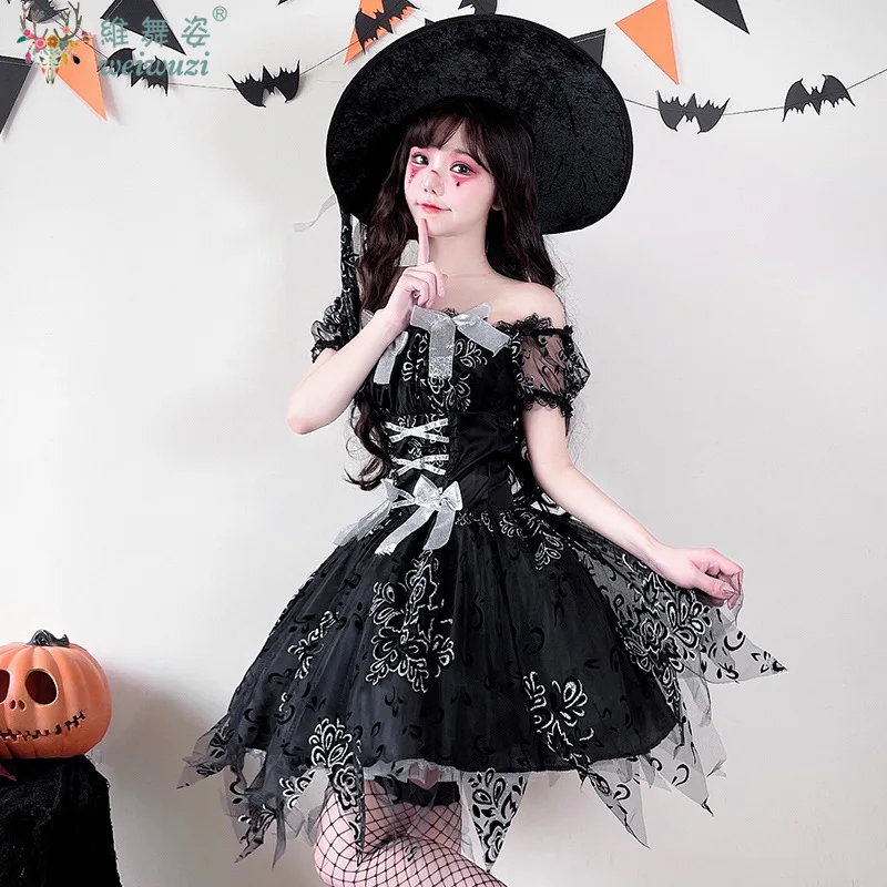 

Gothic Halloween Costume Women's Black Mesh Fluffy Dress Vampire Sexy Witch Cosplay Costume Game Uniform Party Carnival Fancy