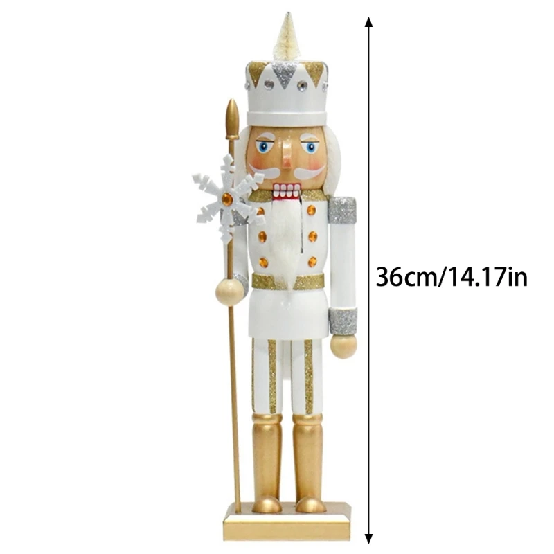 Sparkling Gold Snowflake Nutcrackers Statue 36cm Christmas Table Decoration Dropship