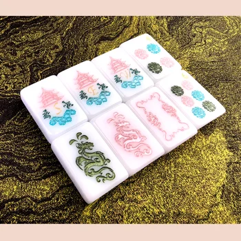 XTY Luxury White Retro Gold Glitter 160-Piece American Custom Carved Mahjong Tiles Virgin Acrylic Travel Set