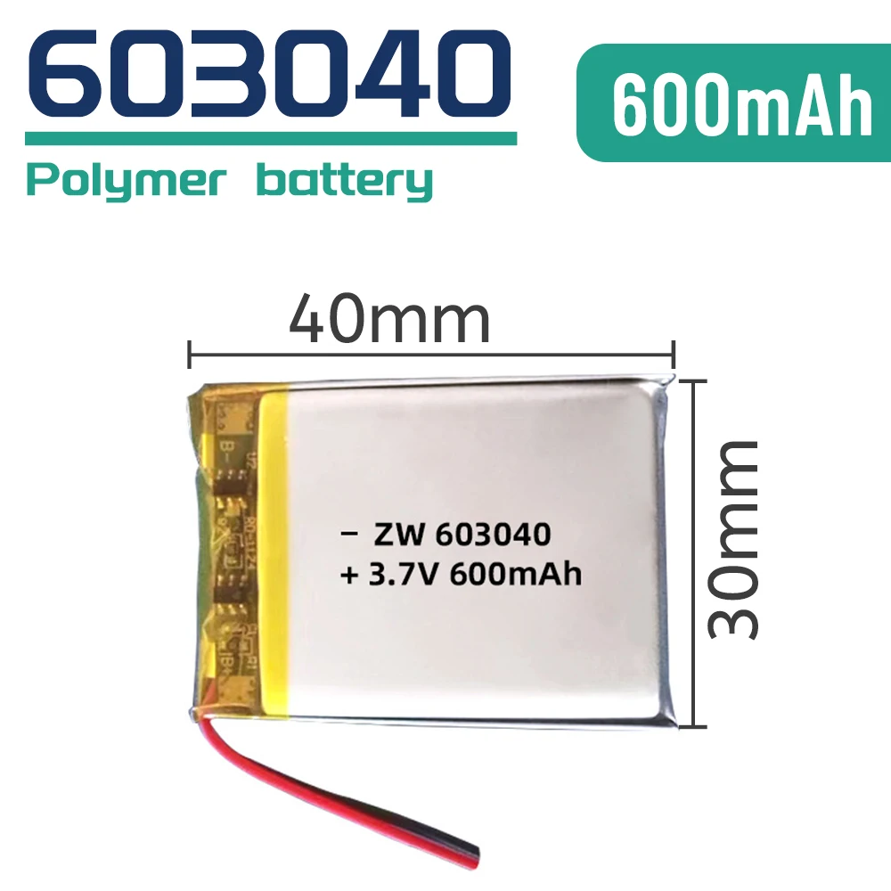 

3.7V 600mAh 603040 rechargeable lithium polymer battery Li Po suitable for children's camera smart bracelet