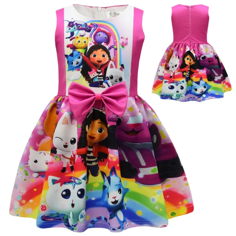 

New Creative Cartoon Gabby Dollhouse Same Style Girls' Bow Dress Mesh Puff Skirt Children's Sleeveless Dress Party Decorations