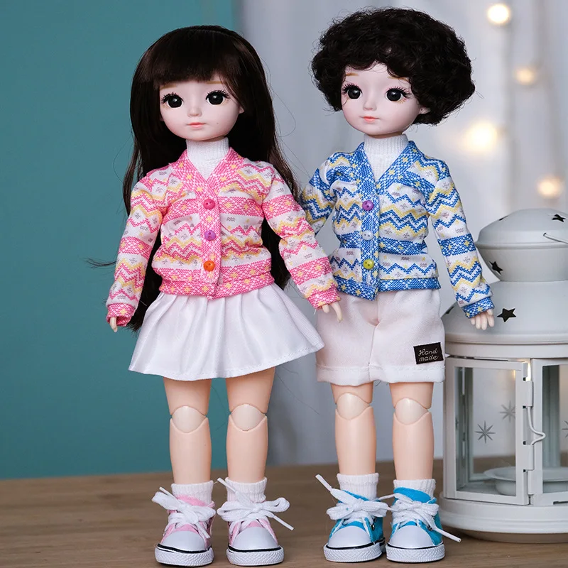 4 Piece Set 1/6 Bjd Doll’s Dress Up Accessories Ethnic Stripes Clothes Suit for For 28cm Boy/ Girl Doll Pink/Blue Clothes