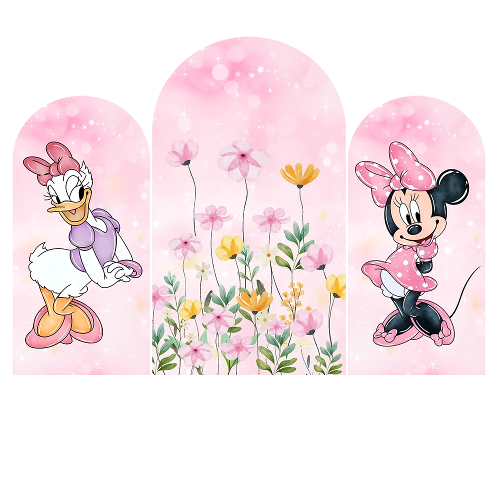 

Minne Mouse Pink Flower Arch Backdrop Cover Birthday or Baby Shower Decor Candy Dessert Table Cover Banner