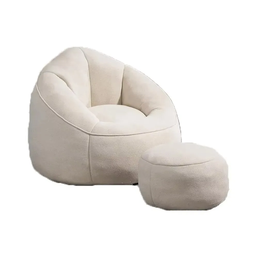 Outdoor bean bag chair with ottoman, lazy sofa with padded foam, compressed bean bag chair, beige bean bag bed with padding