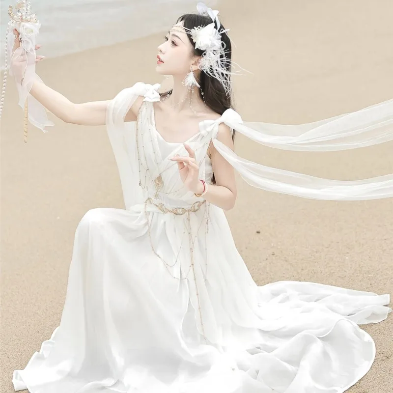 Hanfu white fairy long dress dance Western regions photo exotic suit